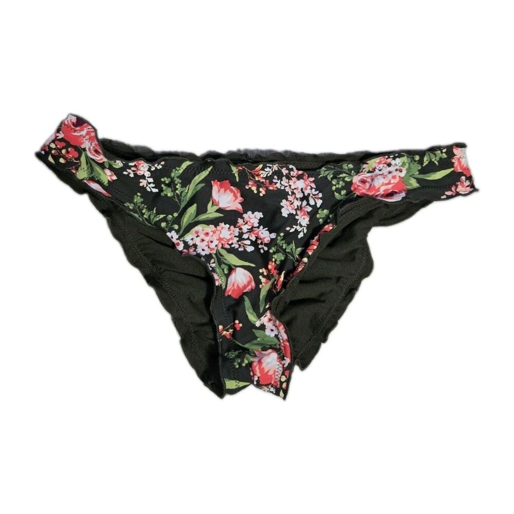Mossimo Floral Bikini Bottoms Womens M Green Ruffle Cheeky Swim Bottom EUC